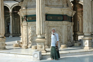 Stephanie at Tulun Mosque (Did you plan to have your outfit match the decor?)