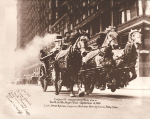 My Great-Grandfather Murray down this particular  "homestretch" with a horse-drawn fire engine.