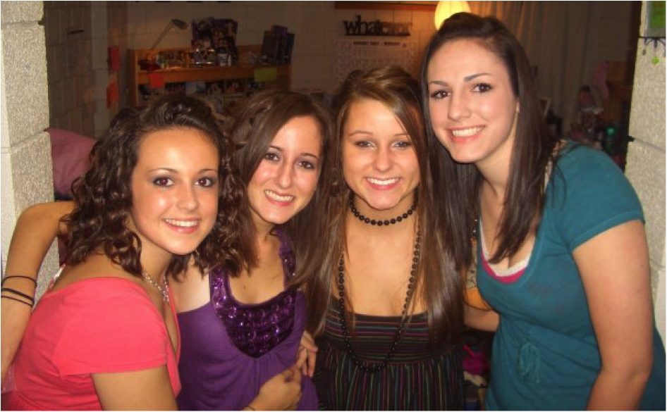 Julie is pictured to the far left with some of her first friends at college back in 2007! She is going to be in the wedding of one of these gals this summer. 
